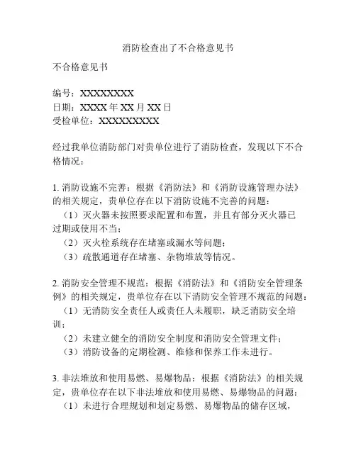 消防检查出了不合格意见书