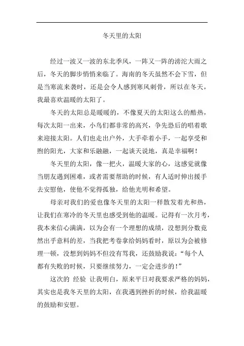 冬天的太阳仿写一小节作文