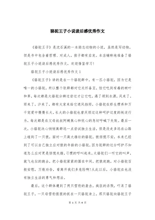 骆驼王子小说读后感优秀作文