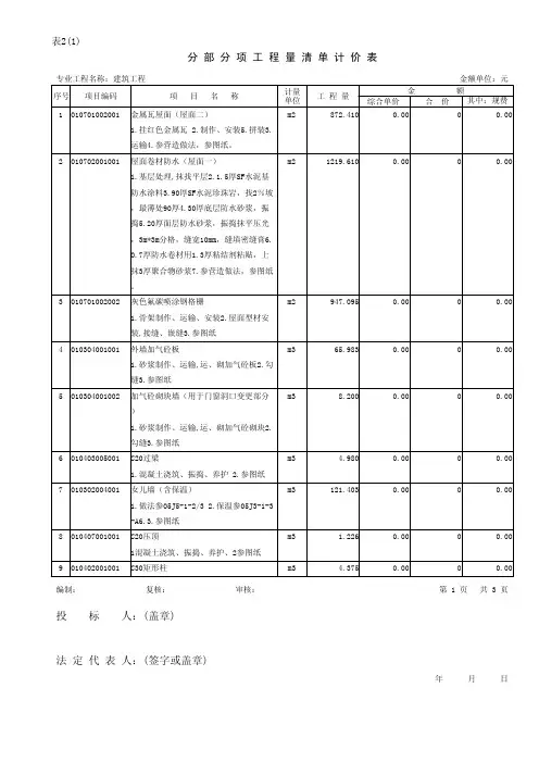 工程量清单样本