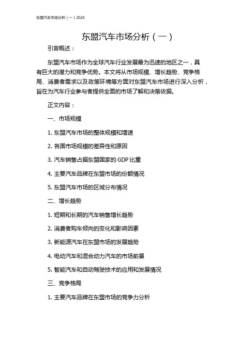 东盟汽车市场分析(一)2024