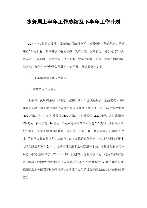 水务局上半年工作总结及下半年工作计划