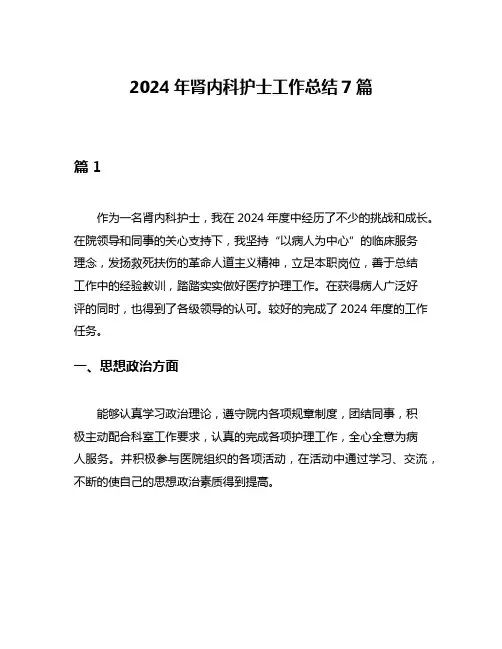 2024年肾内科护士工作总结7篇