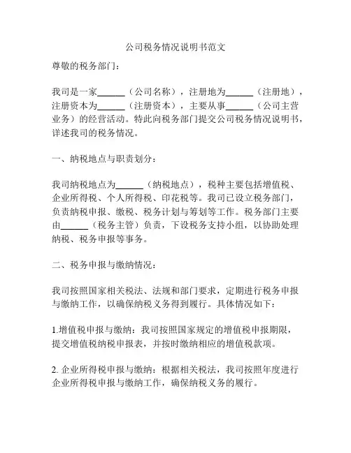 公司税务情况说明书范文
