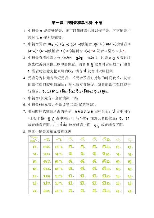 基础泰语1 第一课 中辅音和单元音 小结