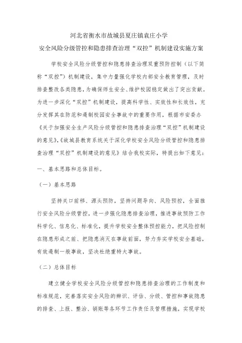 袁庒小学双控机制实施方案