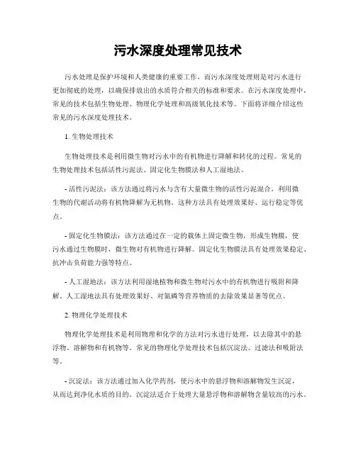 污水深度处理常见技术