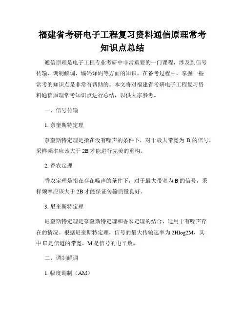 福建省考研电子工程复习资料通信原理常考知识点总结