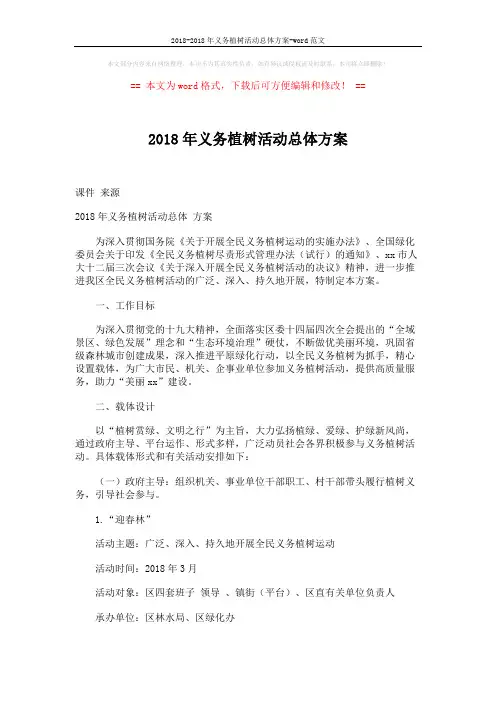 2018-2018年义务植树活动总体方案-word范文 (6页)