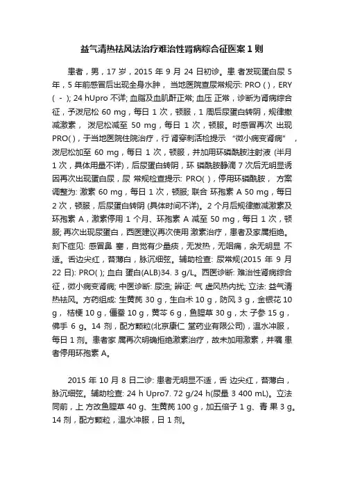 益气清热祛风法治疗难治性肾病综合征医案1则