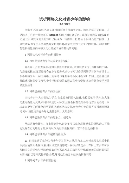 试析网络文化对青少年的影响