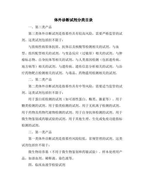 体外诊断试剂分类目录