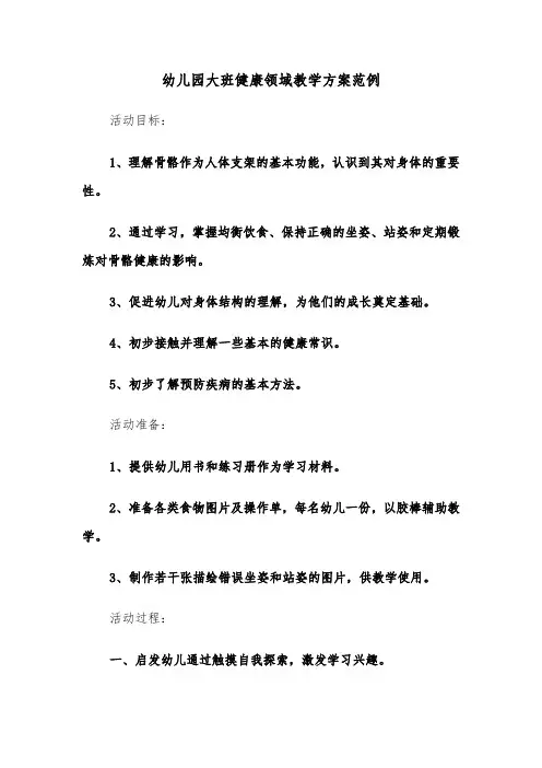 幼儿园大班健康领域教学方案范例（五篇）