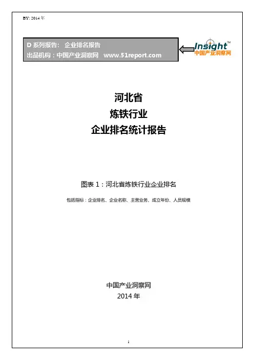 河北省炼铁行业企业排名统计报告