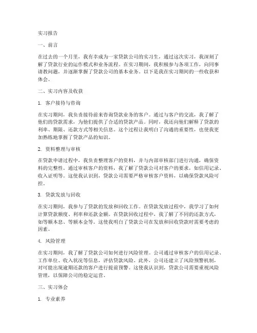 贷款公司的实习报告