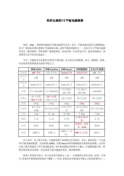 性价比高的7寸平板电脑推荐