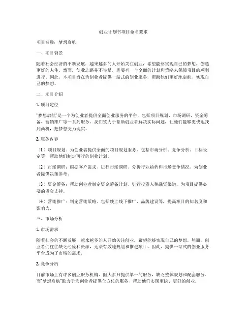 创业计划书项目命名要求