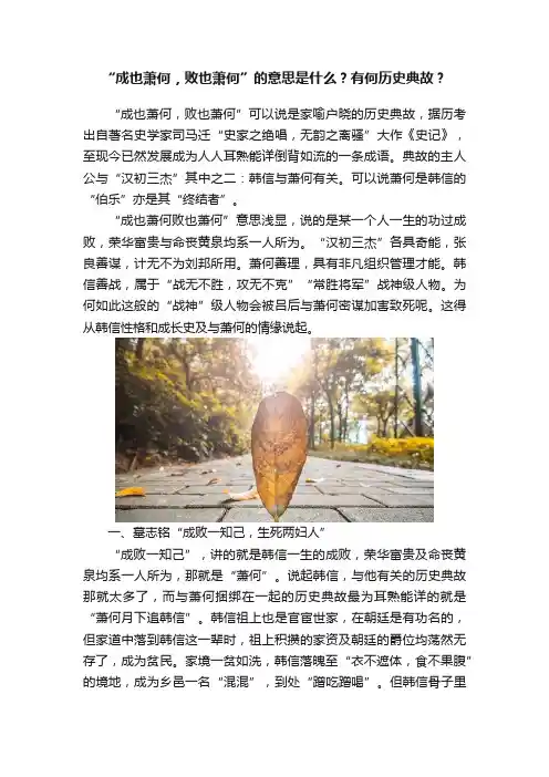 “成也萧何，败也萧何”的意思是什么？有何历史典故？
