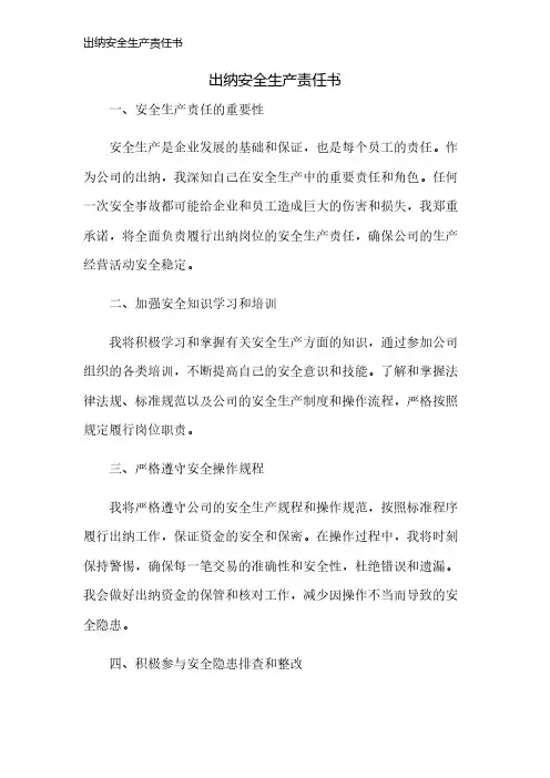 出纳安全生产责任书