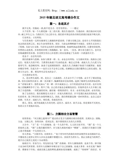 2015年湖北语文高考满分作文