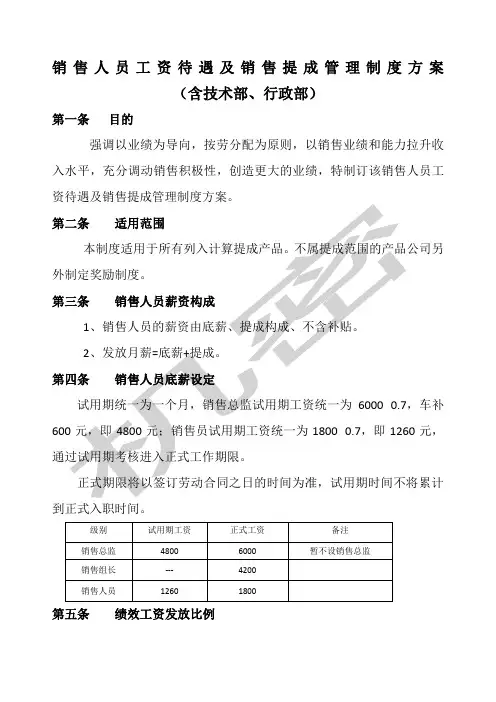 销售人员工资待遇及销售提成管理制度方案