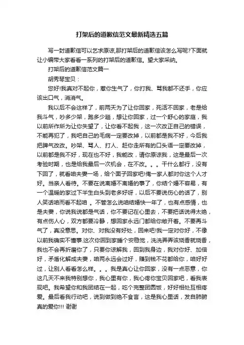 打架后的道歉信范文最新精选五篇