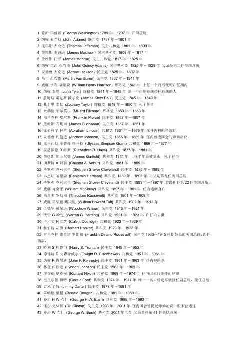 历届美国总统