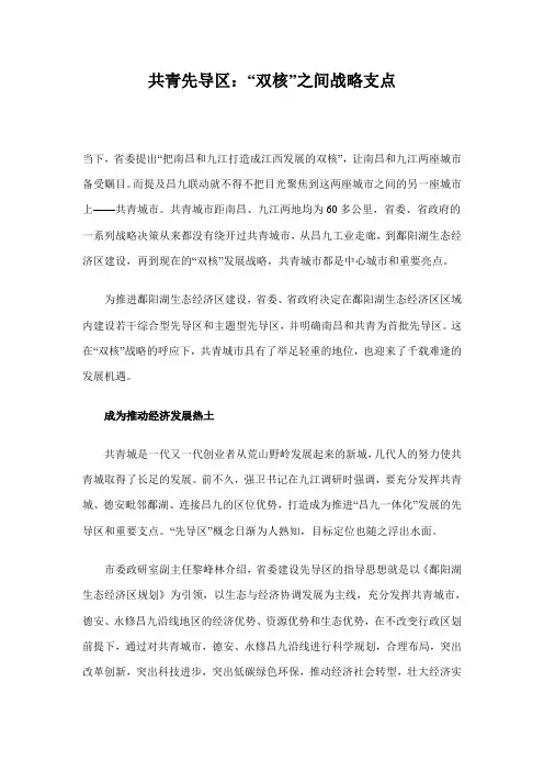 如何实现共青城先导区：“双核”之间战略支点