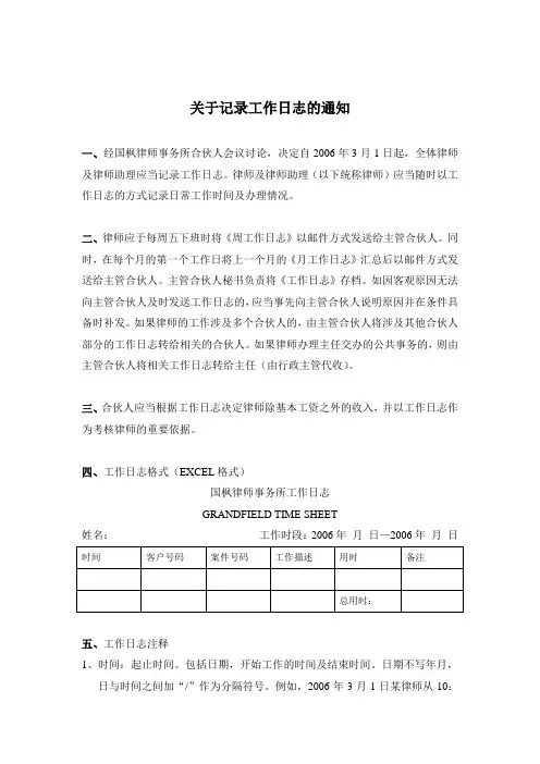 关于记录工作日志的通知