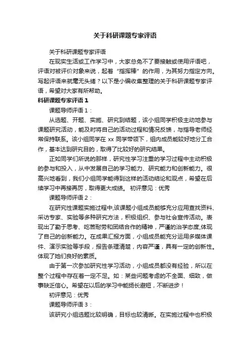 关于科研课题专家评语