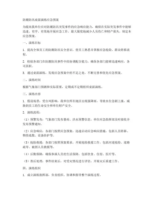 防潮防汛桌面演练应急预案范文
