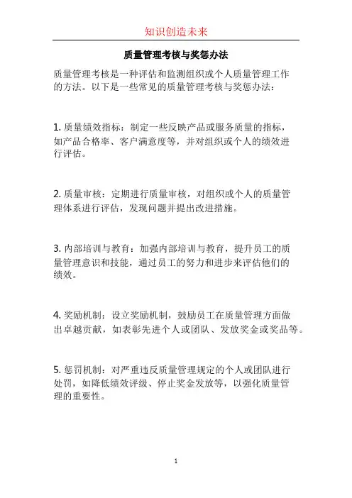 质量管理考核与奖惩办法