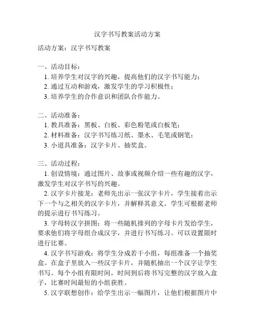 汉字书写教案活动方案