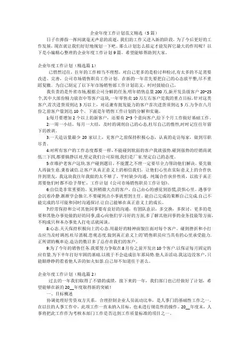企业年度工作计划范文精选(5篇)