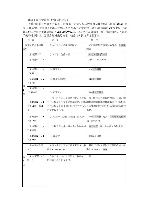 2013年版《全国造价工程师执业资格考试培训教材--勘误表》----陈静0611