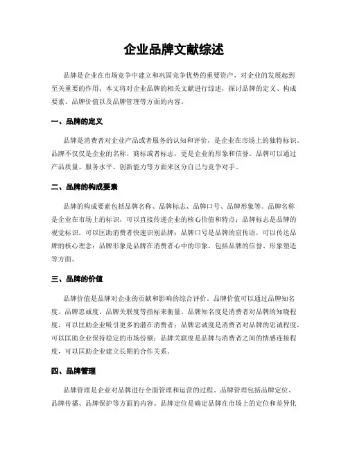 企业品牌文献综述