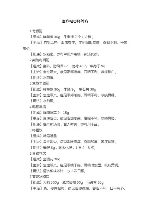 治疗咽炎经验方