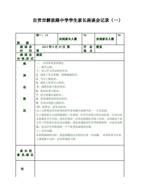 精选家长座谈会记录表