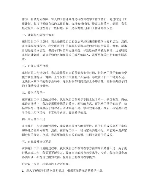 幼儿园日工作计划后的反思