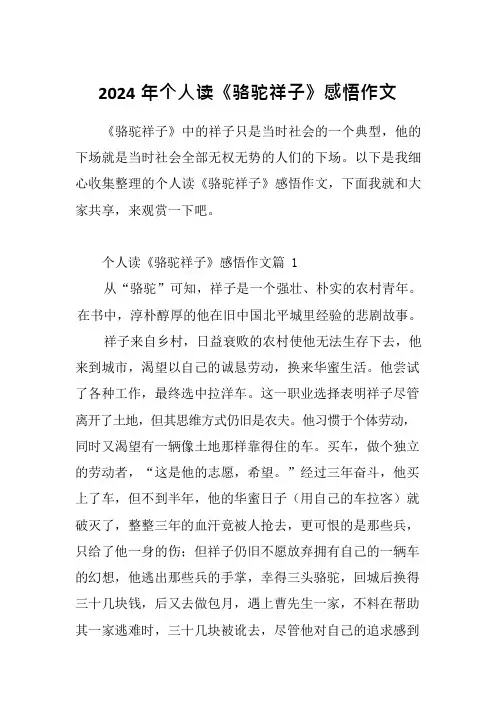 2024年个人读《骆驼祥子》感悟作文
