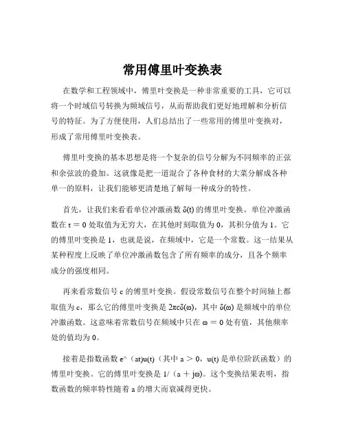常用傅里叶变换表