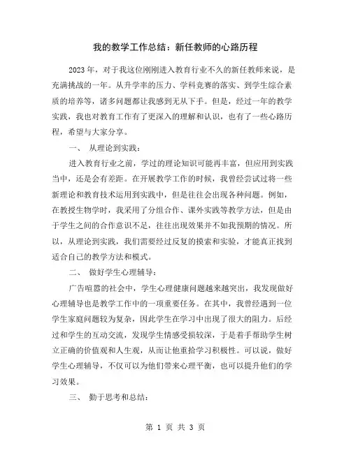 我的教学工作总结：新任教师的心路历程