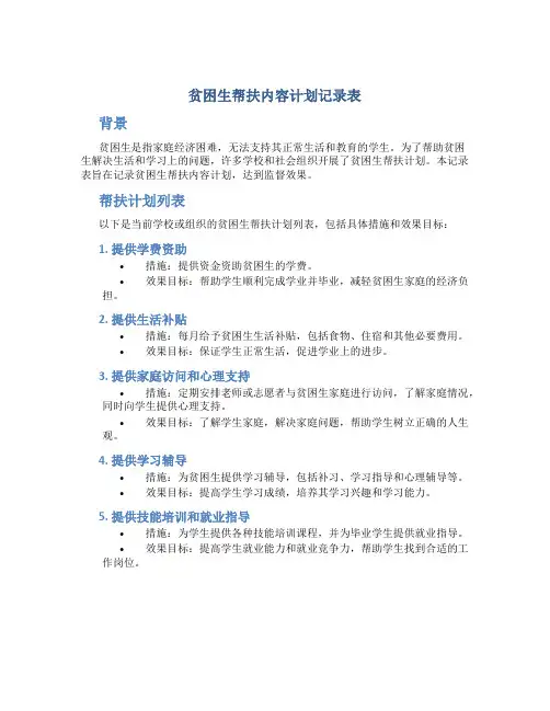 贫困生帮扶内容计划记录表