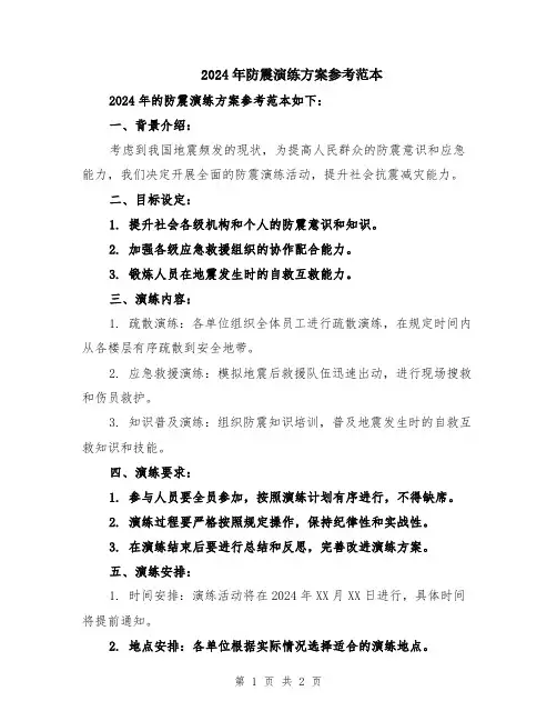2024年防震演练方案参考范本