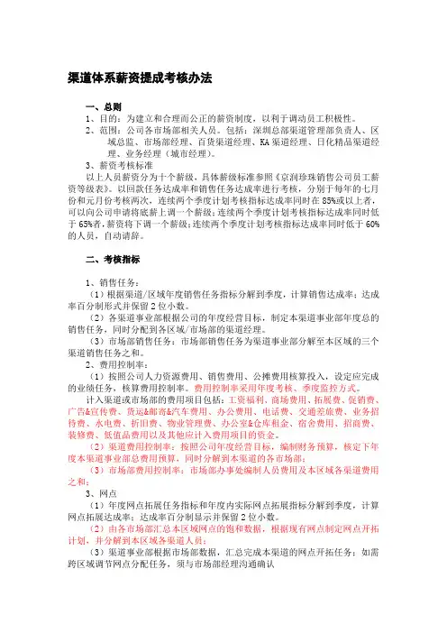 渠道体系薪资提成考核-意见修改稿