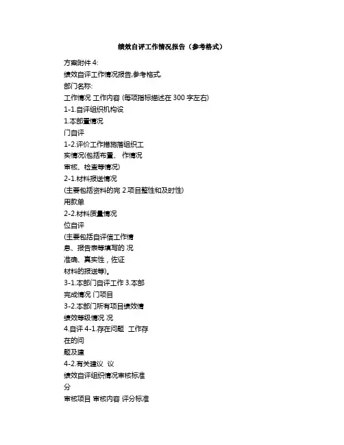 绩效自评工作情况报告参考格式