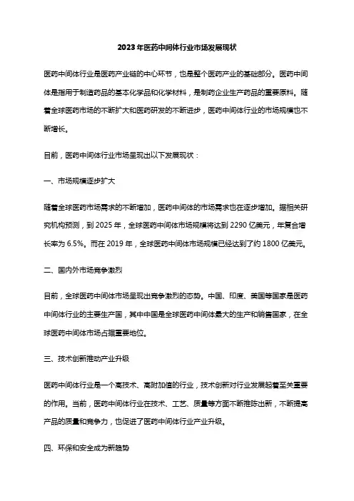 2023年医药中间体行业市场发展现状