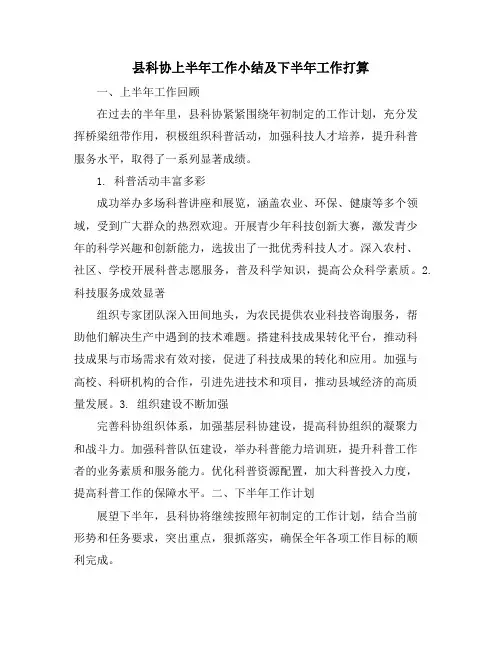 县科协上半年工作小结及下半年工作打算