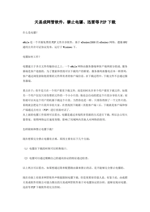 天易成上网行为管理软件,禁止电骡、迅雷等P2P下载