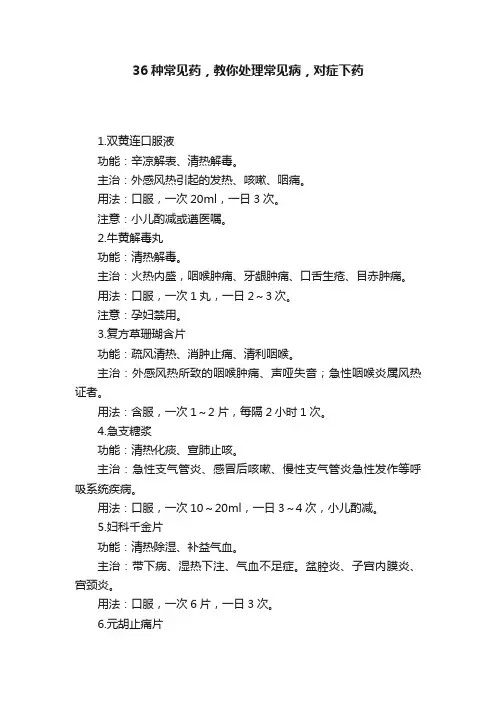36种常见药，教你处理常见病，对症下药